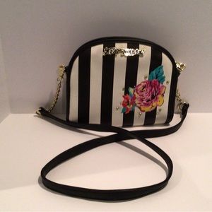 Betsey Johnson Black and White Striped Women's Bag with Floral Design